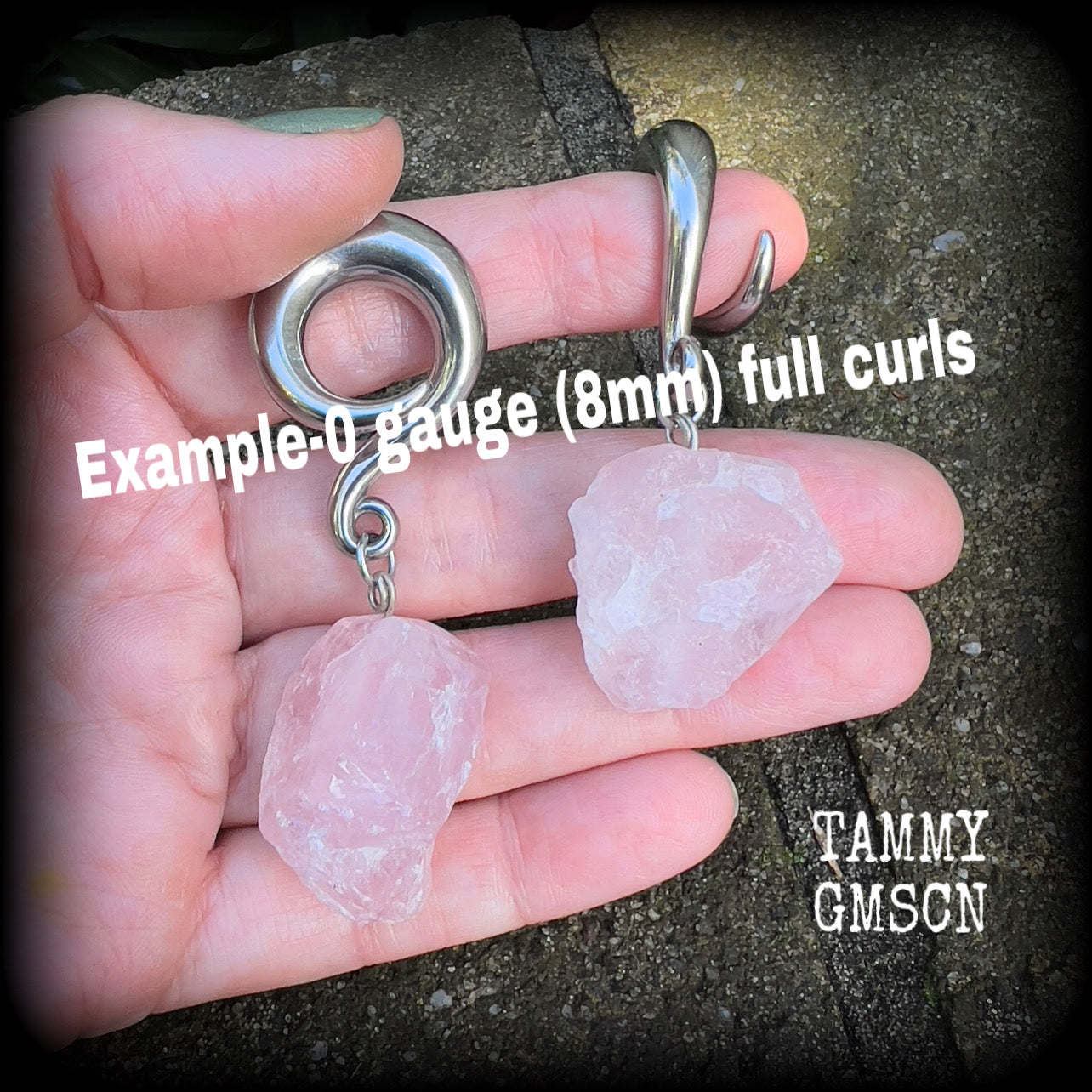 Raw Rose quartz gauged earrings