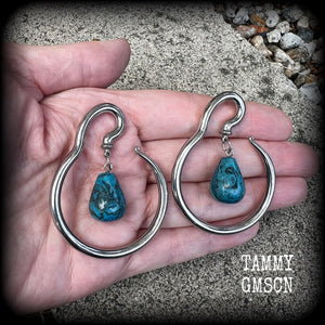 Blue lace agate ear hangers-Round hangers