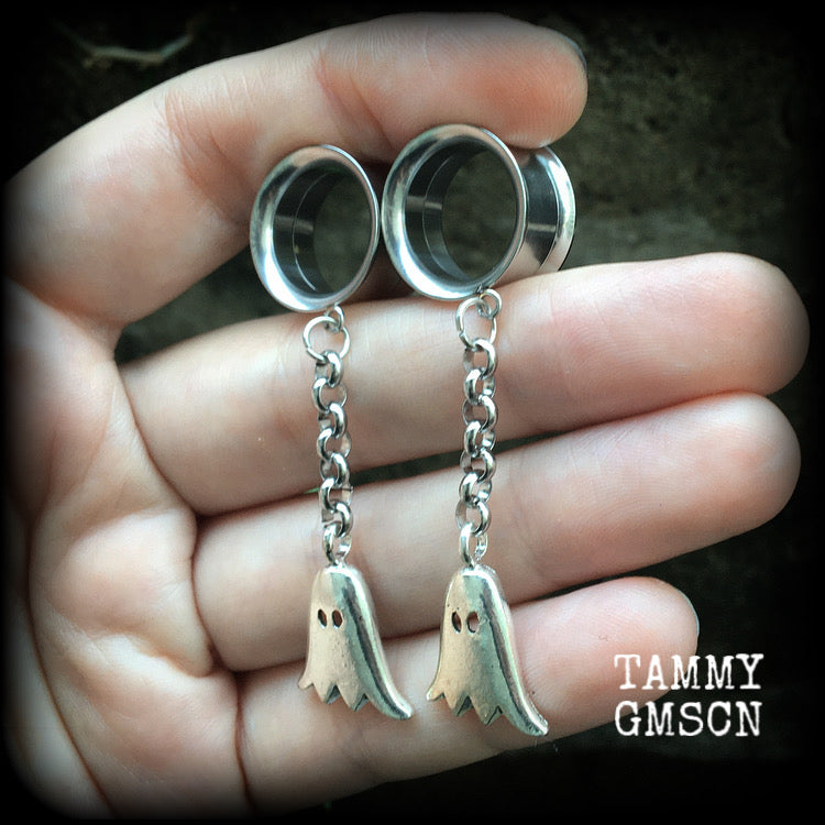 Ghost tunnel earrings-Halloween tunnel dangles