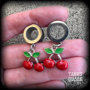 Cherry tunnel earrings-Rockabilly earrings