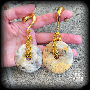 Crazy lace agate gauge earrings-Ear weights