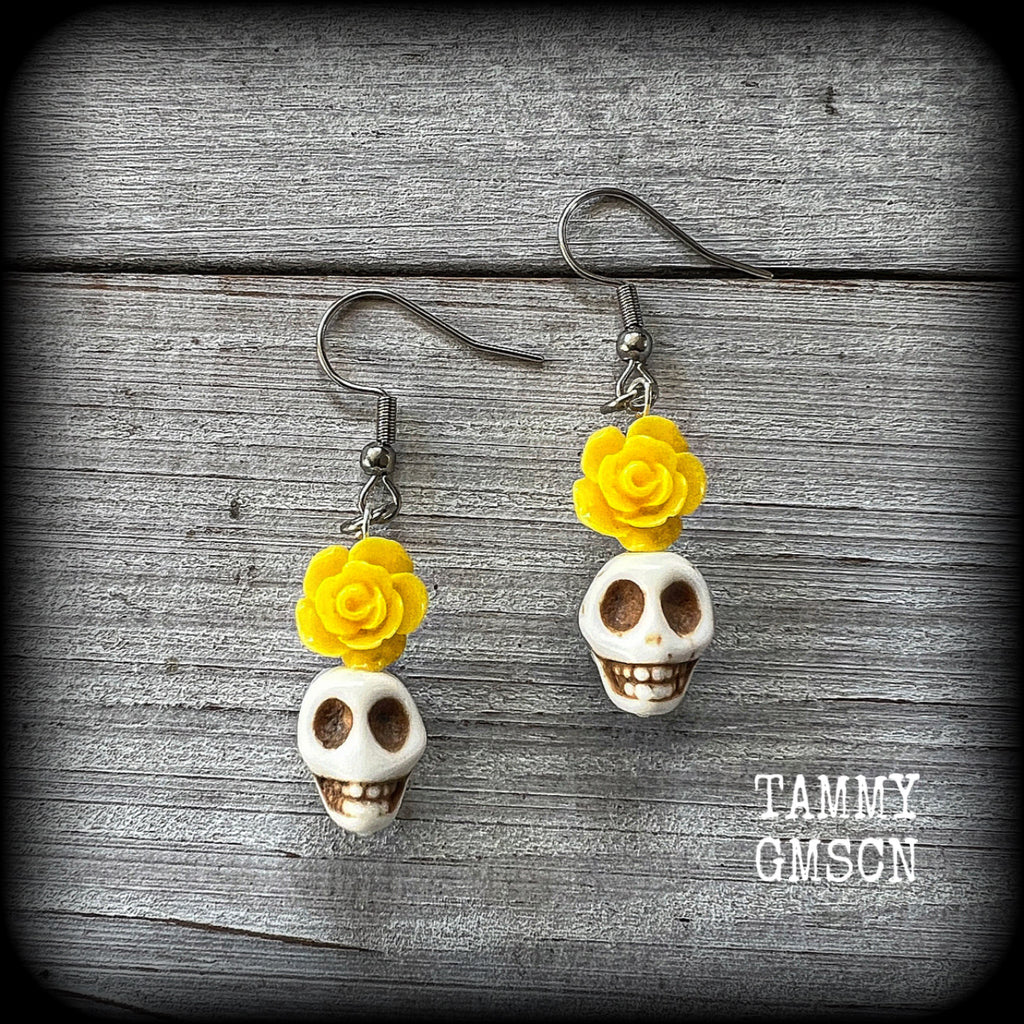 Skull and rose earrings-Halloween earrings