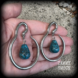 Blue lace agate ear hangers-Round hangers