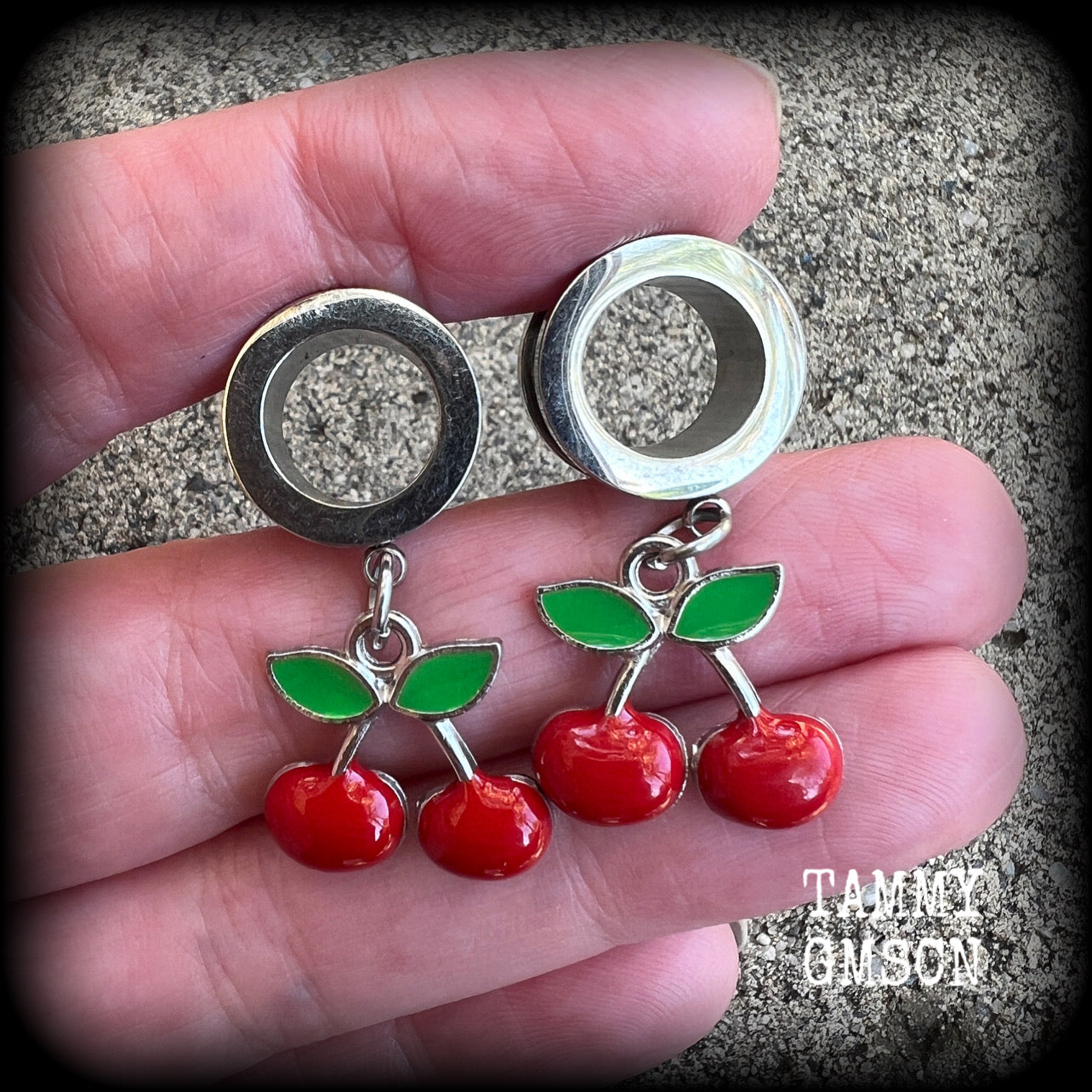 Cherry tunnel earrings-Rockabilly earrings