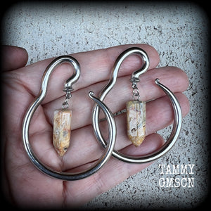 Lace agate ear hangers-Round ear gauges