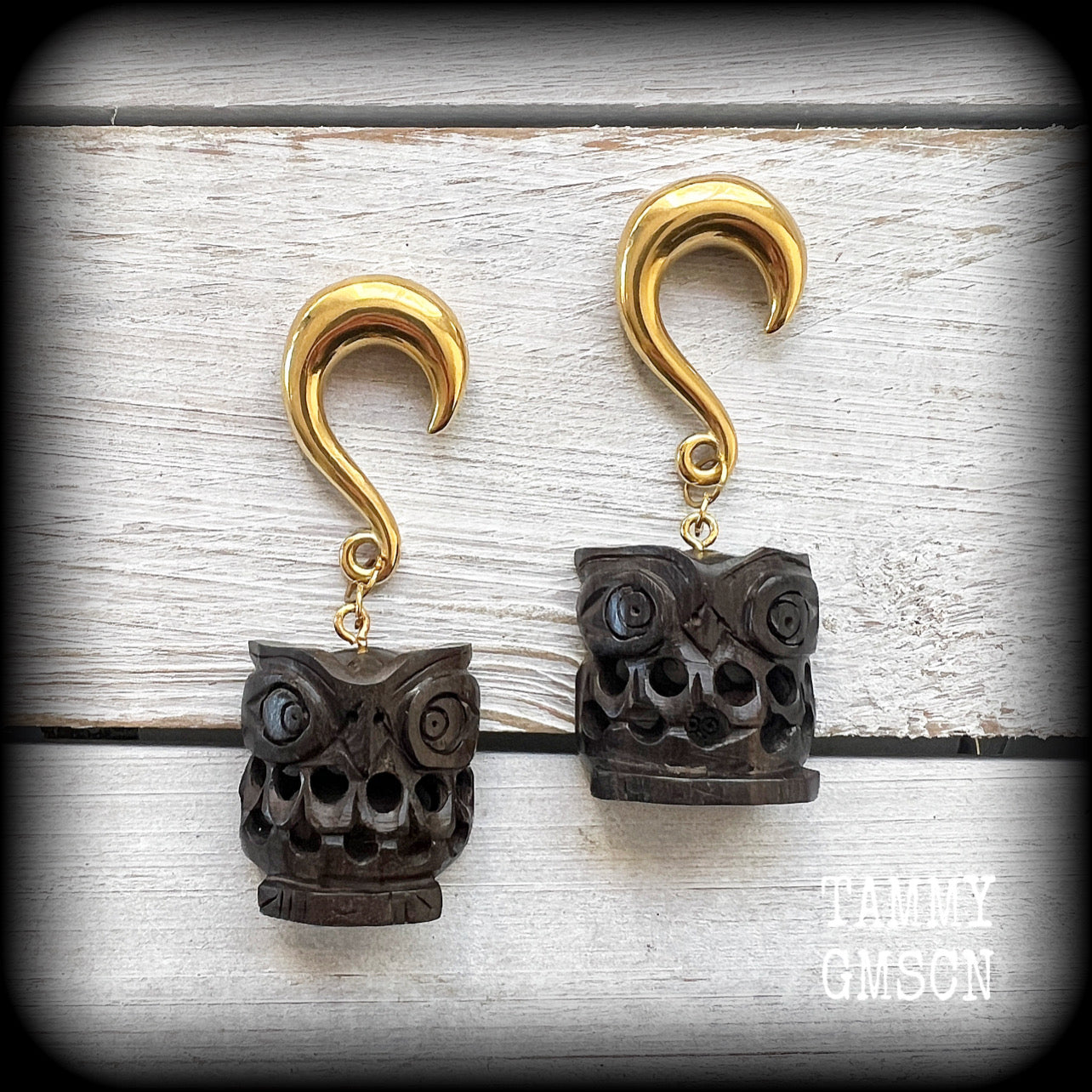 Owl earrings-Gauged earrings-Carved wood earrings