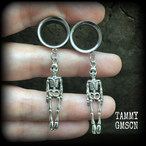 Skeleton tunnel dangles-Halloween tunnel earrings