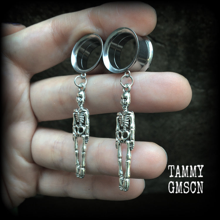 Skeleton tunnel dangles-Halloween tunnel earrings