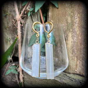 Selenite gauged earrings