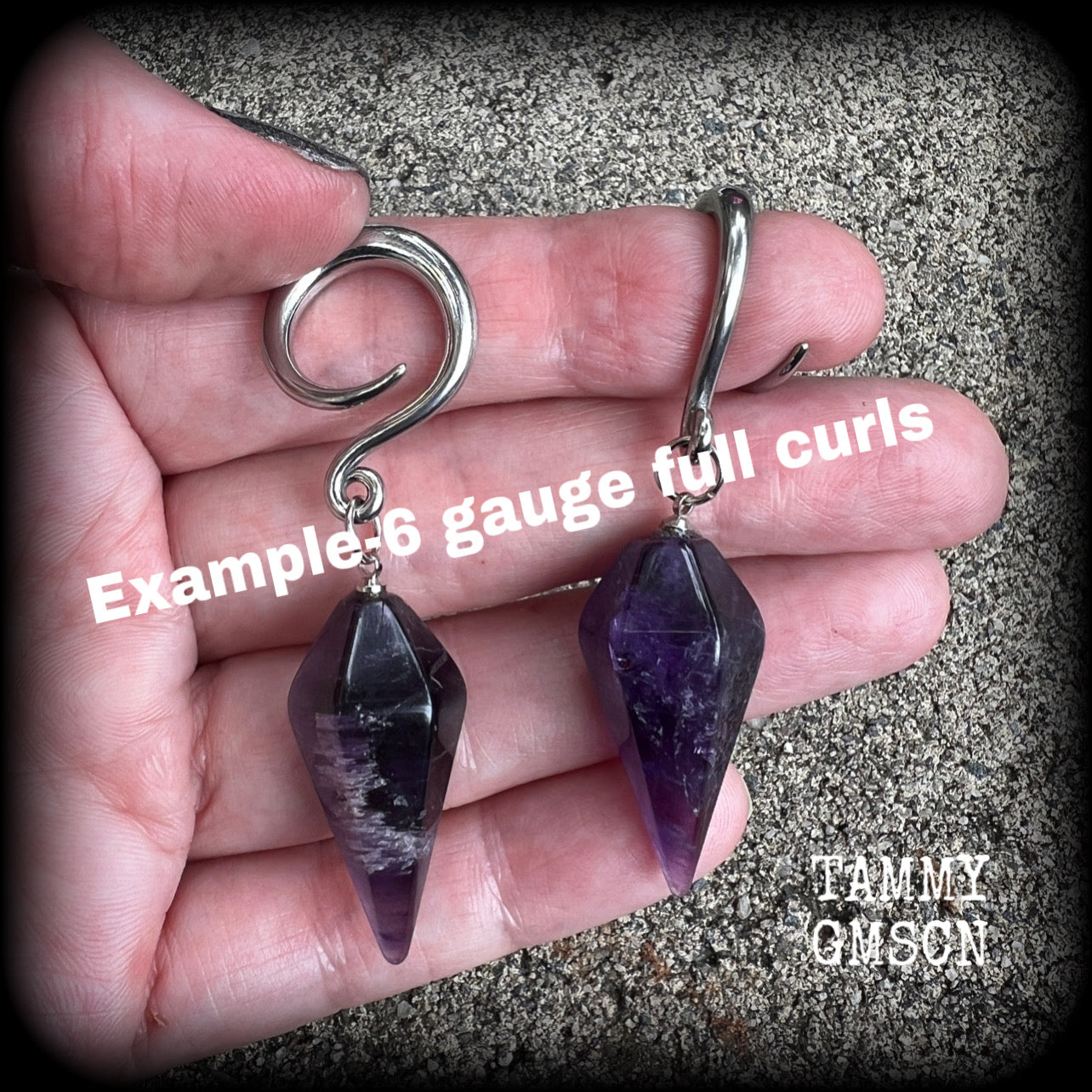 Amethyst gauged earrings