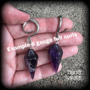 Amethyst gauged earrings