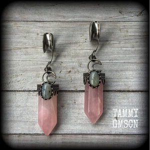 Rose Quartz ear weights Labradorite gauged earrings 5/8” ear weights Body jewelry Gemstone ear weights 6g 2g 0g 00g 1/2” 9/16” 3/4” 7/8” 1” 1.10' 1.18" Ear gauges Stretched ears Stretched lobes Gauged ears Earrings for stretching
