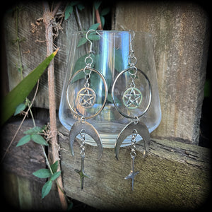 Crescent moon and pentagram earrings-MCM earrings