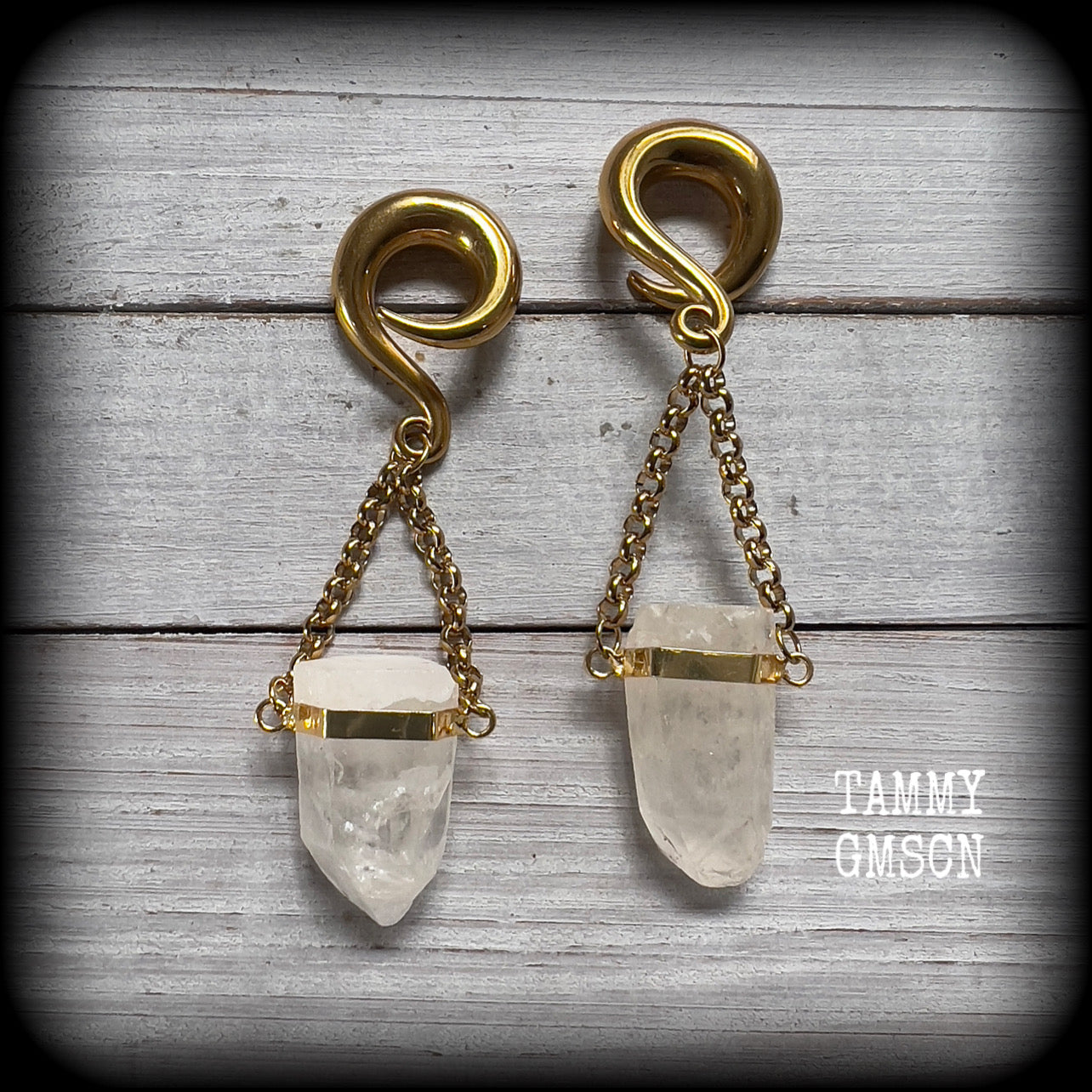 Clear quartz gemstone ear weights