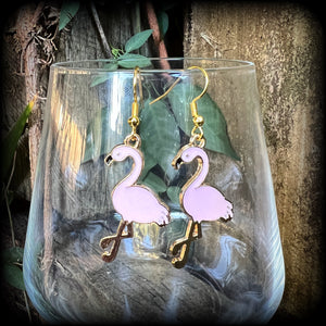 Pink flamingo earrings-Bird earrings