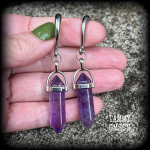 Amethyst gauged earrings Amethyst ear weights 6 gauge ear weights Gemstone ear hangers Body jewelry 6g 2g 0g 00g 1/2” 9/16” 5/8” 3/4” 7/8” 1” 1.10” 1.18” Ear gauges Stretched ears Stretched lobes Purple gemstone earrings Cottagecore Fairycore 