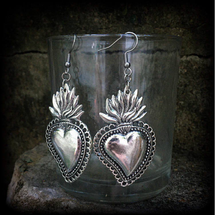 Sacred heart earrings-Milagros heart earrings