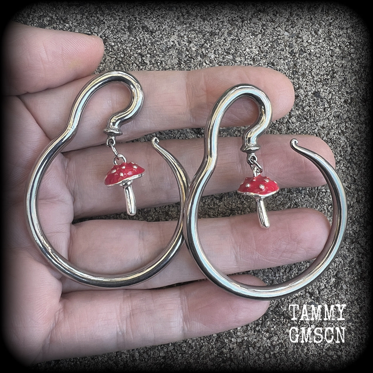 Red mushroom ear hangers