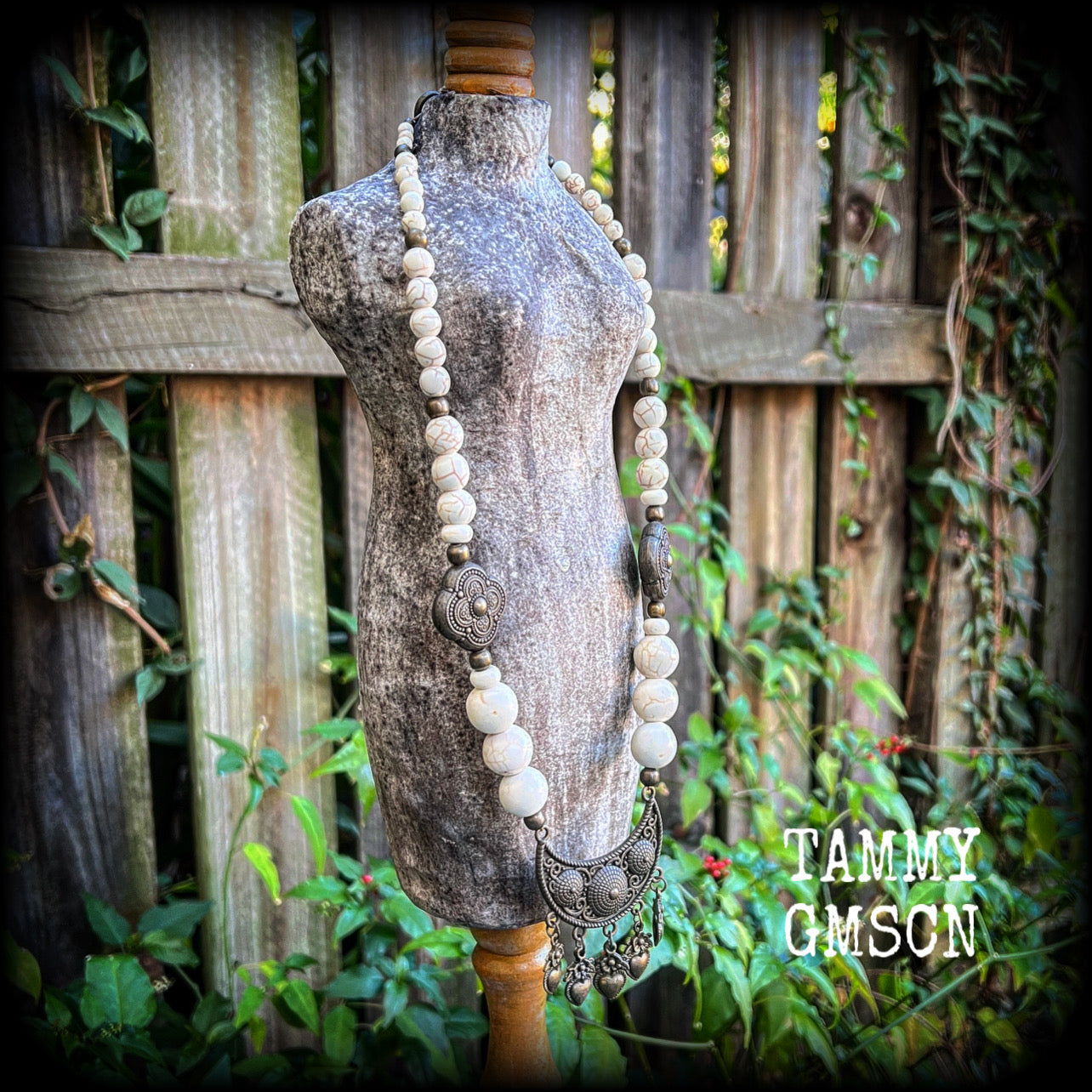 Antique bronze and stone Voodoo necklace-Erzulie necklace