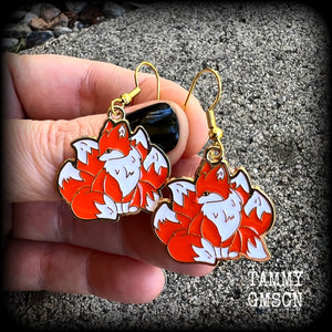 Red fox earrings-Kitsune earrings