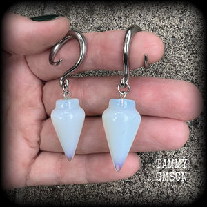 Opalite gauged earrings-Gemstone earrings