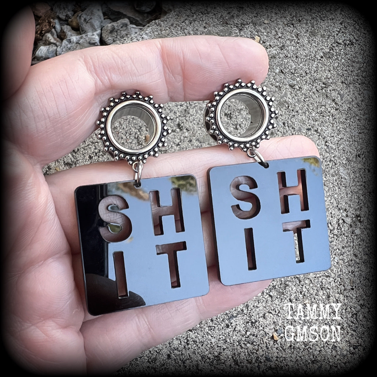 Shit earrings Swear word jewelry Game tile Board games Earrings Ear jewelry Jewelry Punk grrl Punk earrings Punk jewelry Riot girl Riot grrl Punk fashion Offensive Secret santa Christmas gifts Kriss Kringle 4mm 6mm 8mm 10mm 12mm 14mm 16mm 19mm 22mm