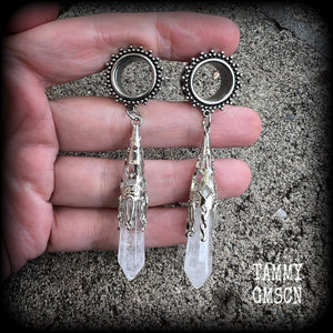 Gemstone tunnel dangles Clear quartz gauged earrings 9/16" tunnels Gemstone tunnels Gemstone ear weights Gemstone ear hangers Ear gauges 14mm tunnels Tunnel dangles Plugs Stretched ears Body jewelry Stretched lobes Gauged ears 6mm 8mm 10mm 12mm 14mm 16mm 19mm 22mm 25mm