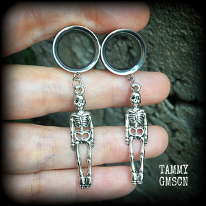 Skeleton tunnel dangles-Halloween tunnel earrings