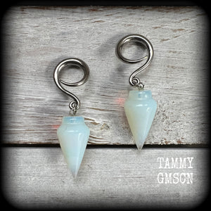 Opalite gauged earrings-Gemstone earrings