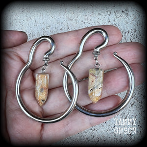 Lace agate ear hangers-Round ear gauges