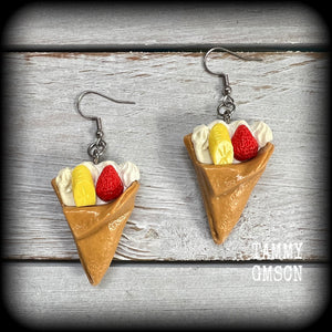 Crepes earrings Crepe earrings Dessert earrings Ice Cream earrings Ice cream jewelry Body jewelry Food earrings Pierced ears Stretched lobes Cake earrings Biscuit earrings Pastries earrings Food jewellery Novelty earrings Kitsch earrings 