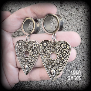 Ouija board planchette tunnel earrings