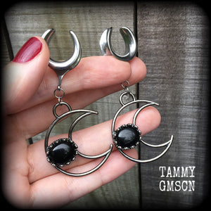 Black obsidian ear weights