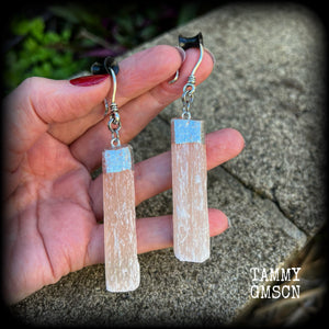 Pink Selenite gemstone earrings 