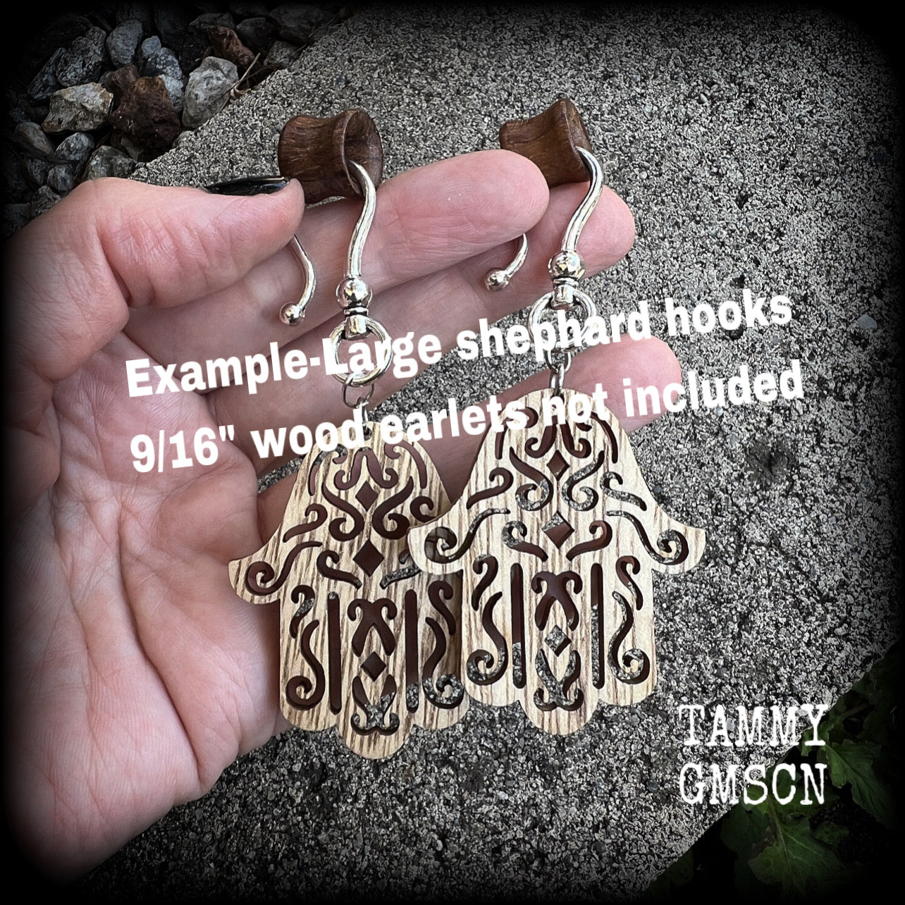 Hamsa hand earrings-Wood earrings
