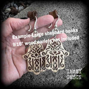 Hamsa hand earrings-Wood earrings
