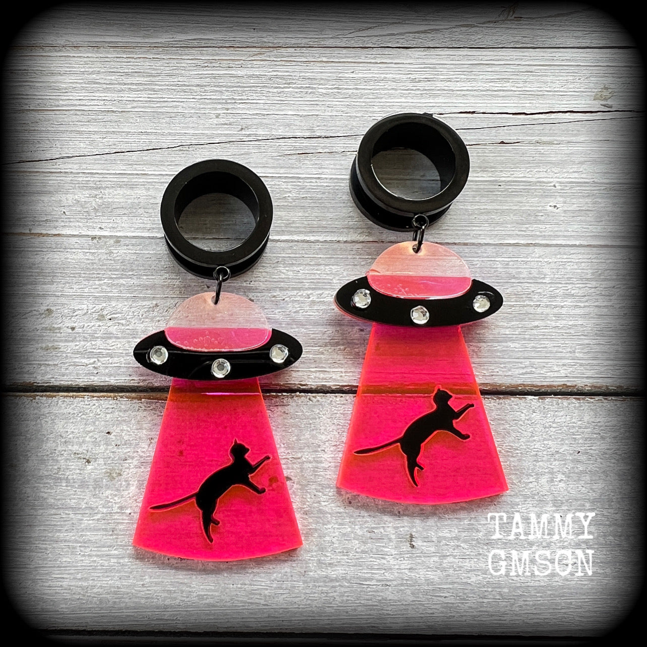 UFO cat abduction tunnel earrings