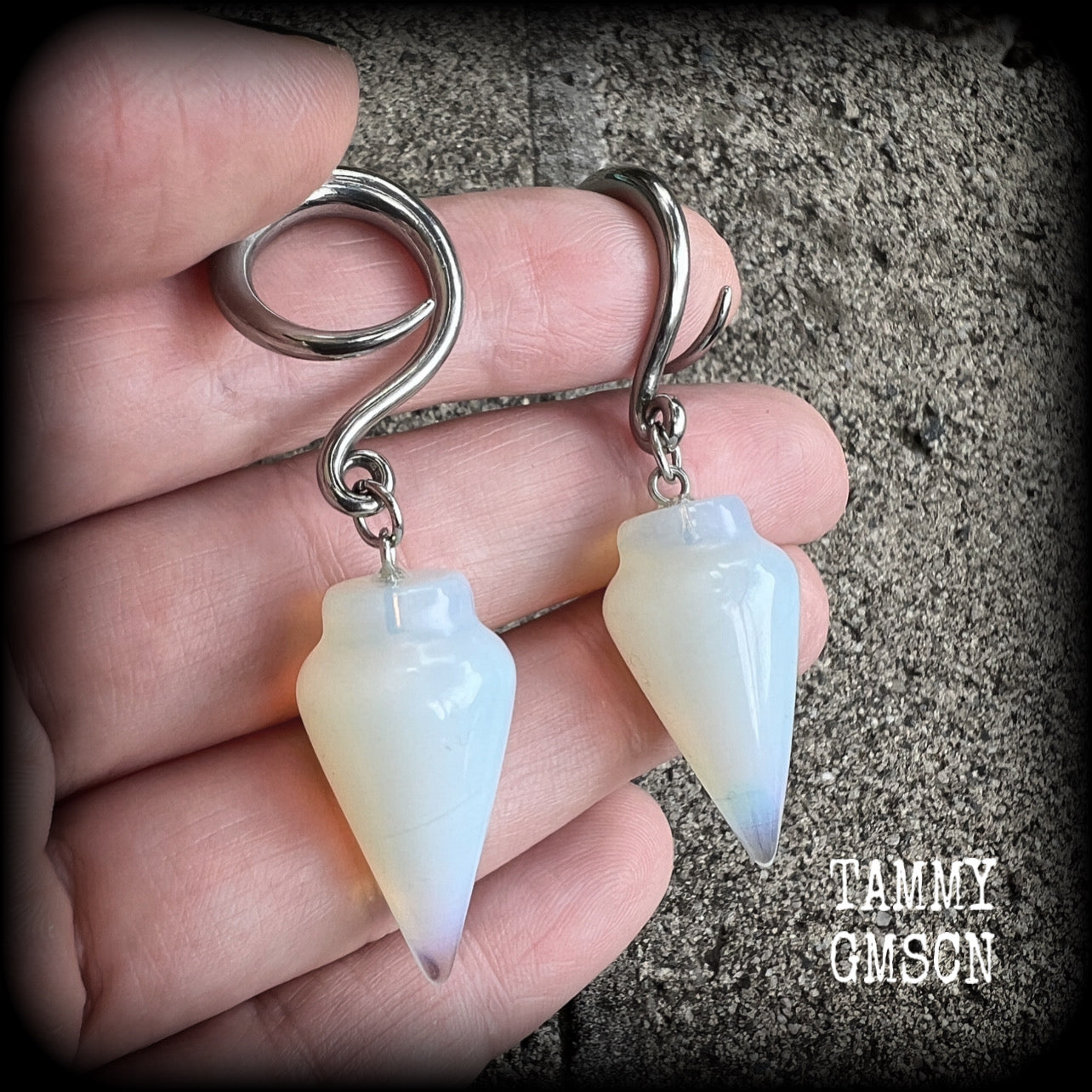 Opalite gauged earrings-Gemstone earrings