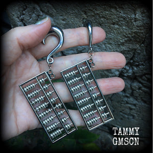 Abacus gauged earrings-Silver ear weights