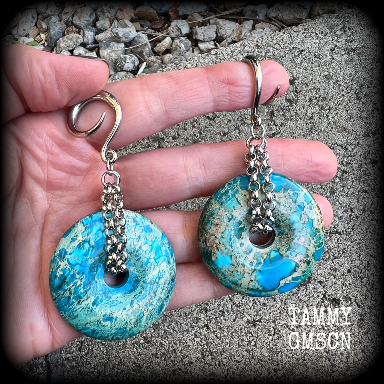 Ocean jasper gauged earrings 