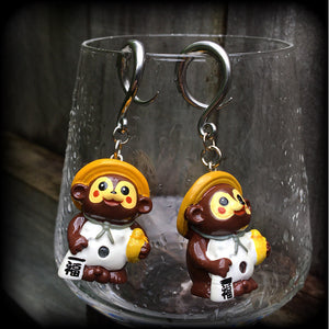 Tanuki dog earrings