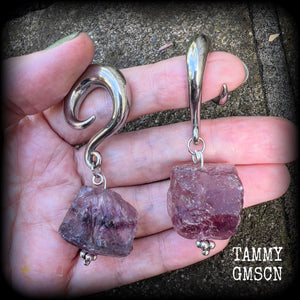 Raw fluorite gauged earrings