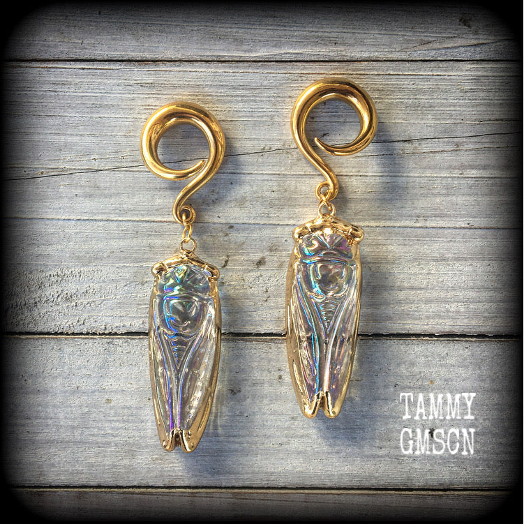 Cicada earrings Cicada earrings Insect earrings Insect ear weights 2 gauge ear weights Clear quartz ear hangers 6g 2g 0g 00g 1/2" 9/16" 5/8" 3/4" 7/8" 1" 1.10" 1.18" Stretched ears Stretched lobes Gauged ears Gauged earrings Cottagecore Mosscore Fairycore Moss goth