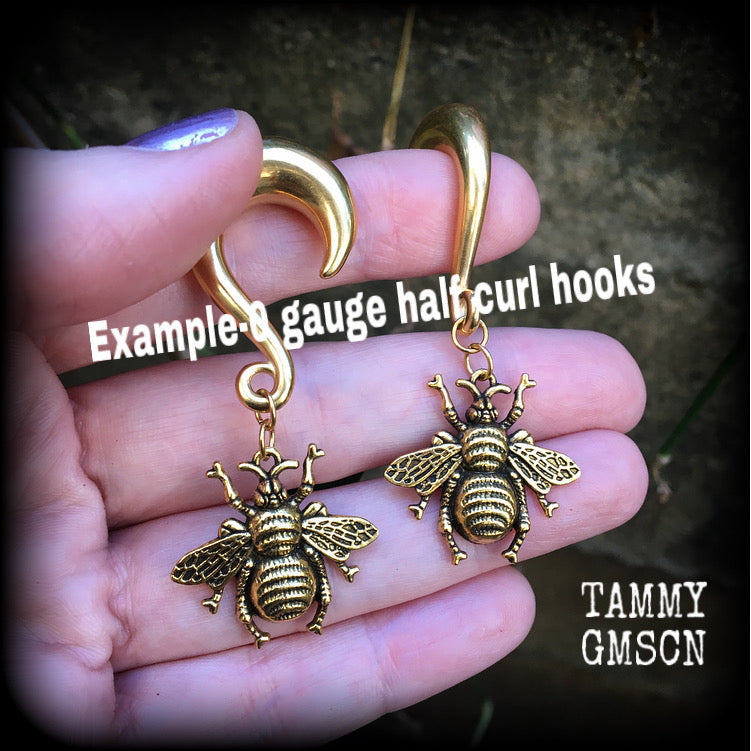 Antique gold bee gauged earrings-Insect ear weights