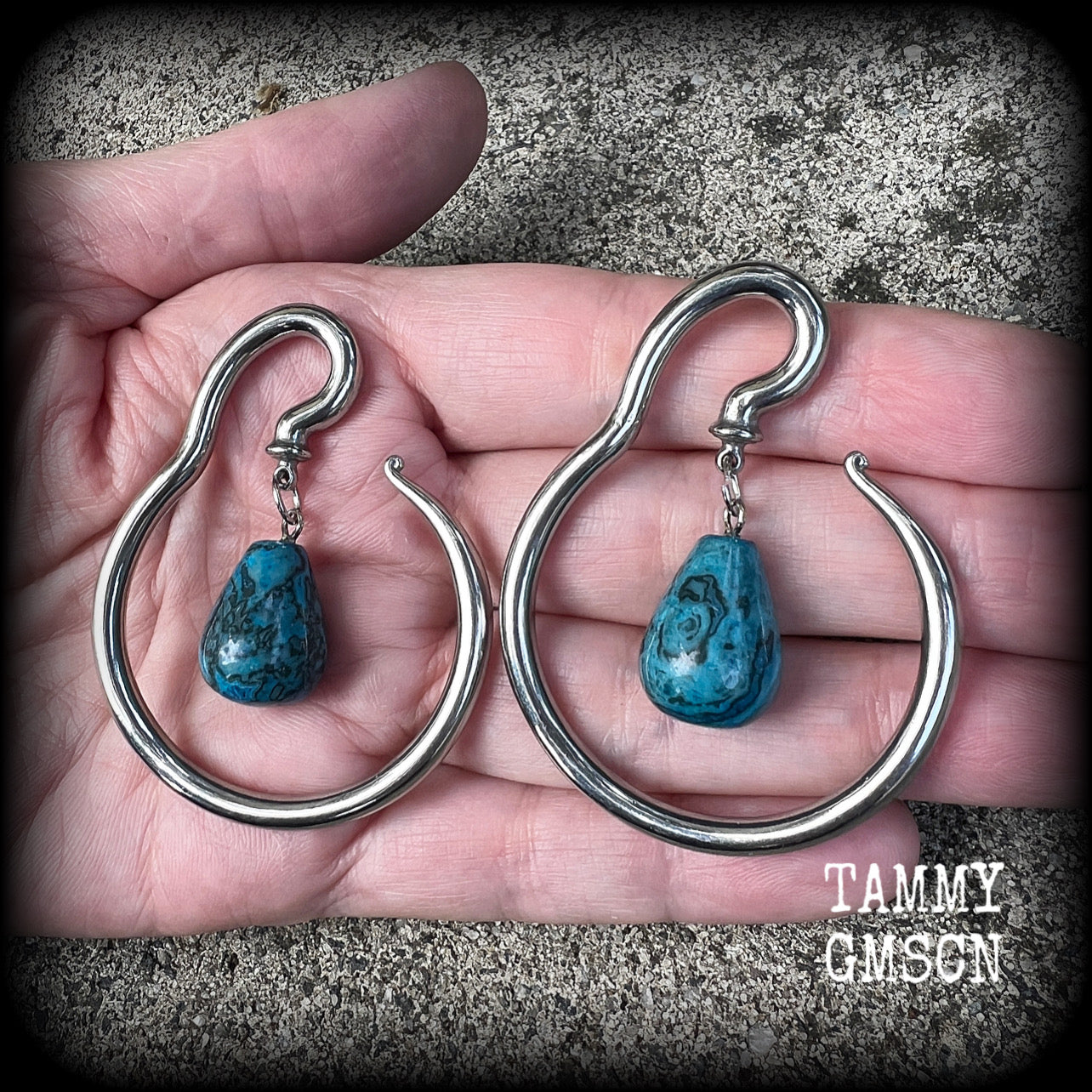 Blue lace agate ear hangers-Round hangers