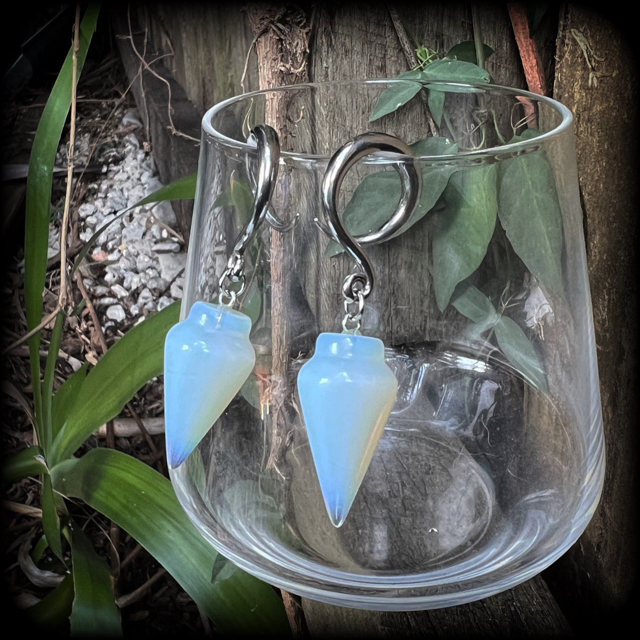 Opalite gauged earrings-Gemstone earrings