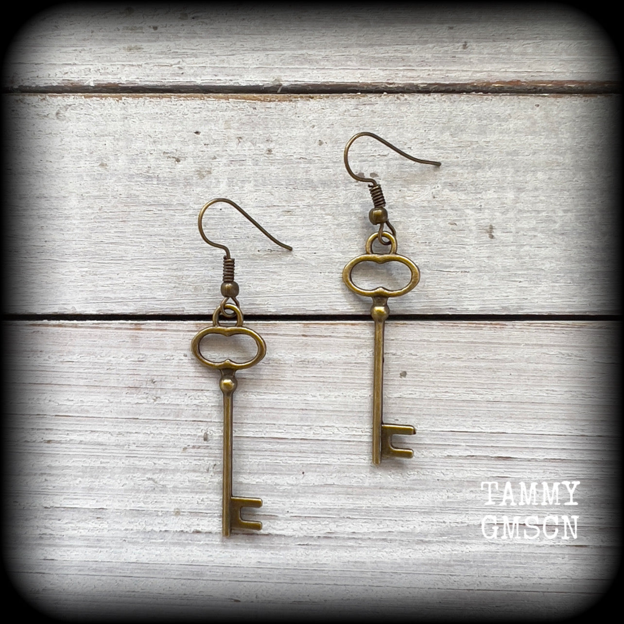 Antique bronze key earrings