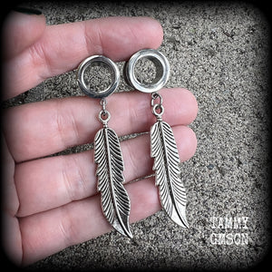 Feather tunnel earrings-Boho tunnels