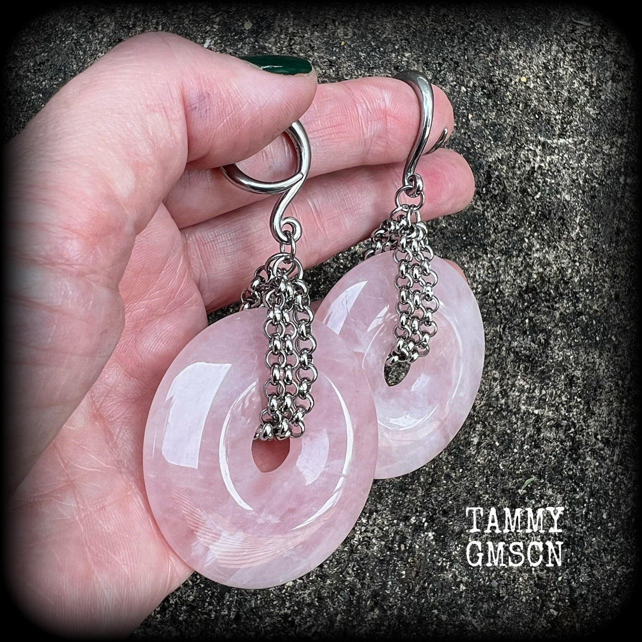 Rose quartz ear hangers