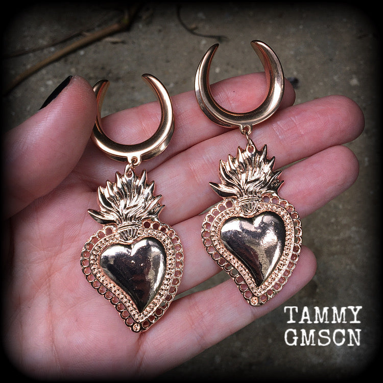 Flaming heart ear hangers 